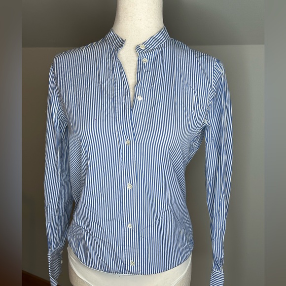 J Crew Tailored Perfect Striped Bodysuit Women’s Size 2 Blue White Stripes - Picture 1 of 7